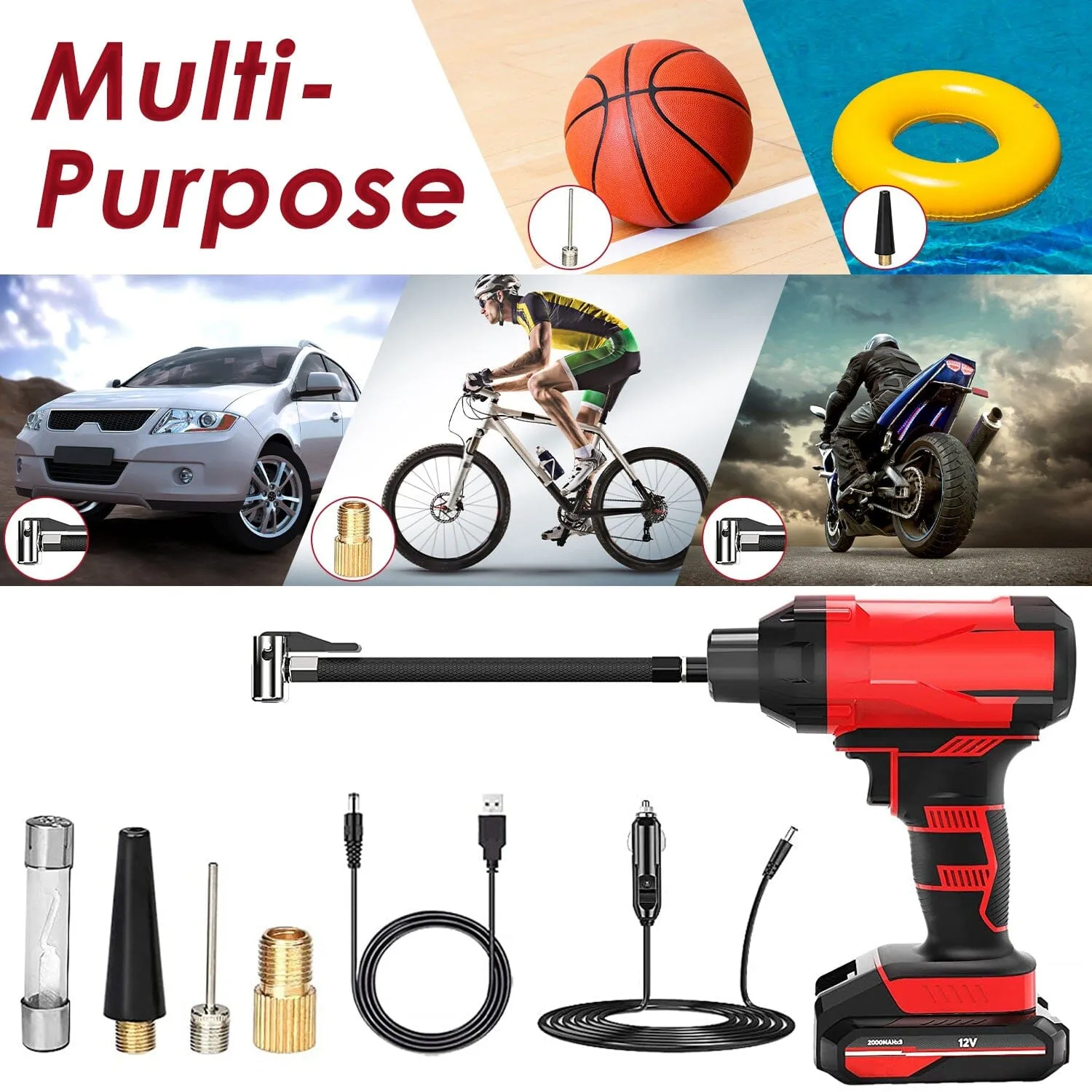 150 PSI 12V Portable Cordless Tire Pump 6000mAh Rechargeable with LED Light