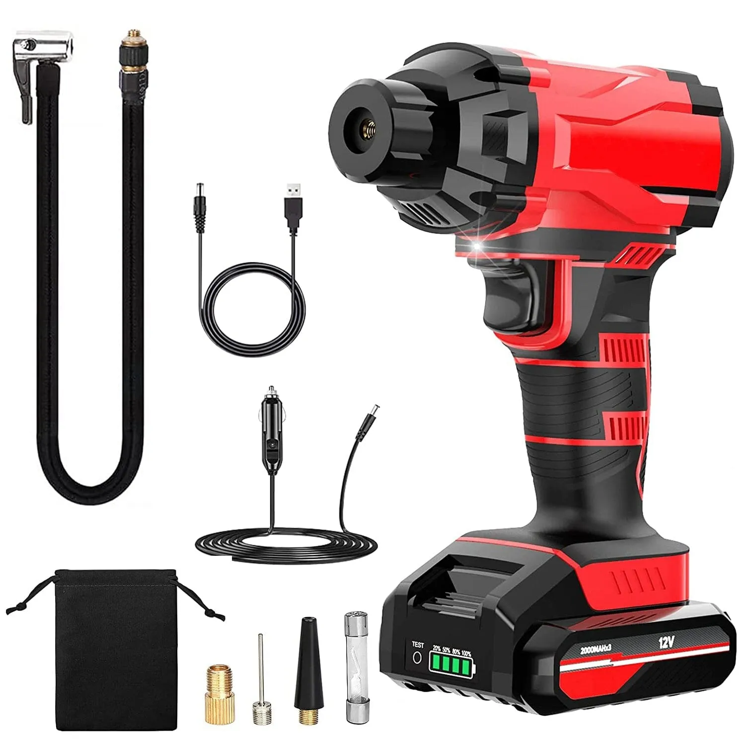150 PSI 12V Portable Cordless Tire Pump 6000mAh Rechargeable with LED Light