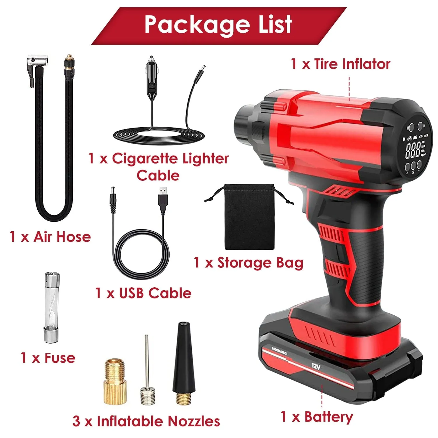 150 PSI 12V Portable Cordless Tire Pump 6000mAh Rechargeable with LED Light