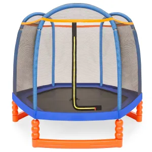 7ft Kids Indoor/Outdoor Mini Trampoline w/ Safety Net, Padding