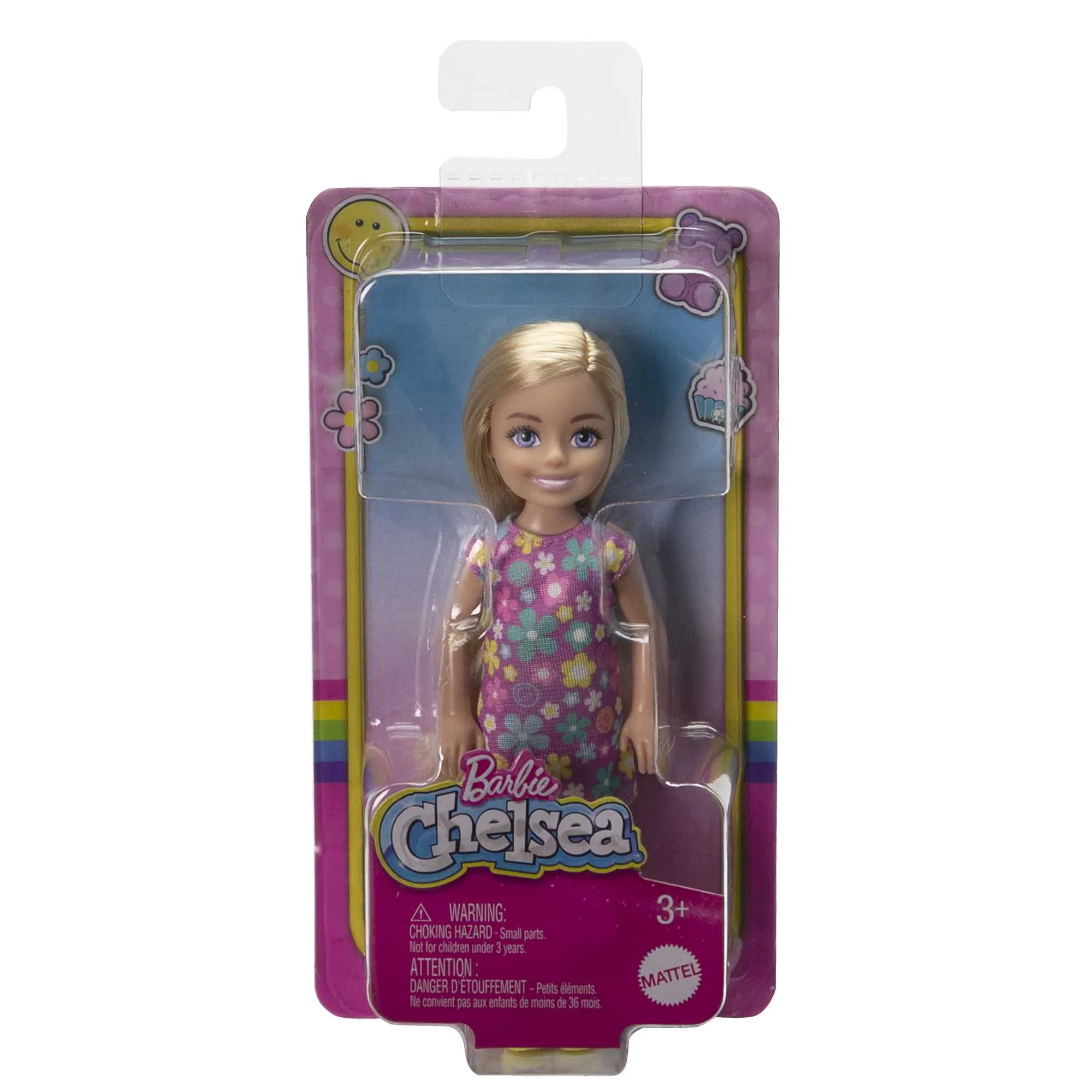 Barbie Chelsea Doll, Small Doll Wearing Purple Flowered Dress With Blond Hair & Blue Eyes