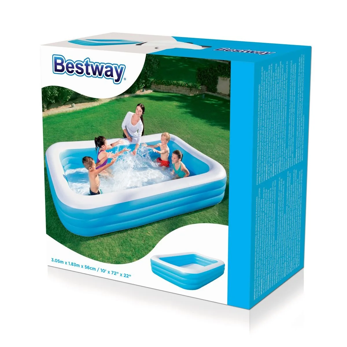 Bestway Deluxe Blue Rectangular Family Pool (10' x 72" x 22"/3.05m x 1.83m x 56cm)