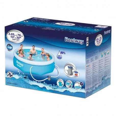 BESTWAY INFLATABLE ROUND SELF-SUPPORTING POOL ABOVE GROUND 305X76CM WITH FAST SET FILTER PUMP