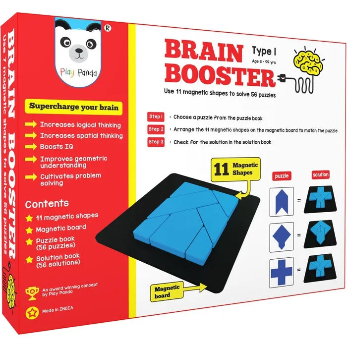 Brain Booster Type 1 (Senior) - 56 puzzles designed to boost intelligence - with Magnetic shapes, Magnetic Board, Puzzle Book and Solution Book