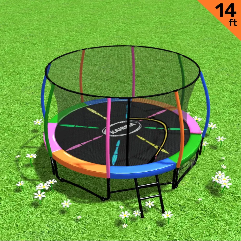 Heavy Duty 14ft Trampoline, Safety Net, Ladder, UV Pads - Kahuna