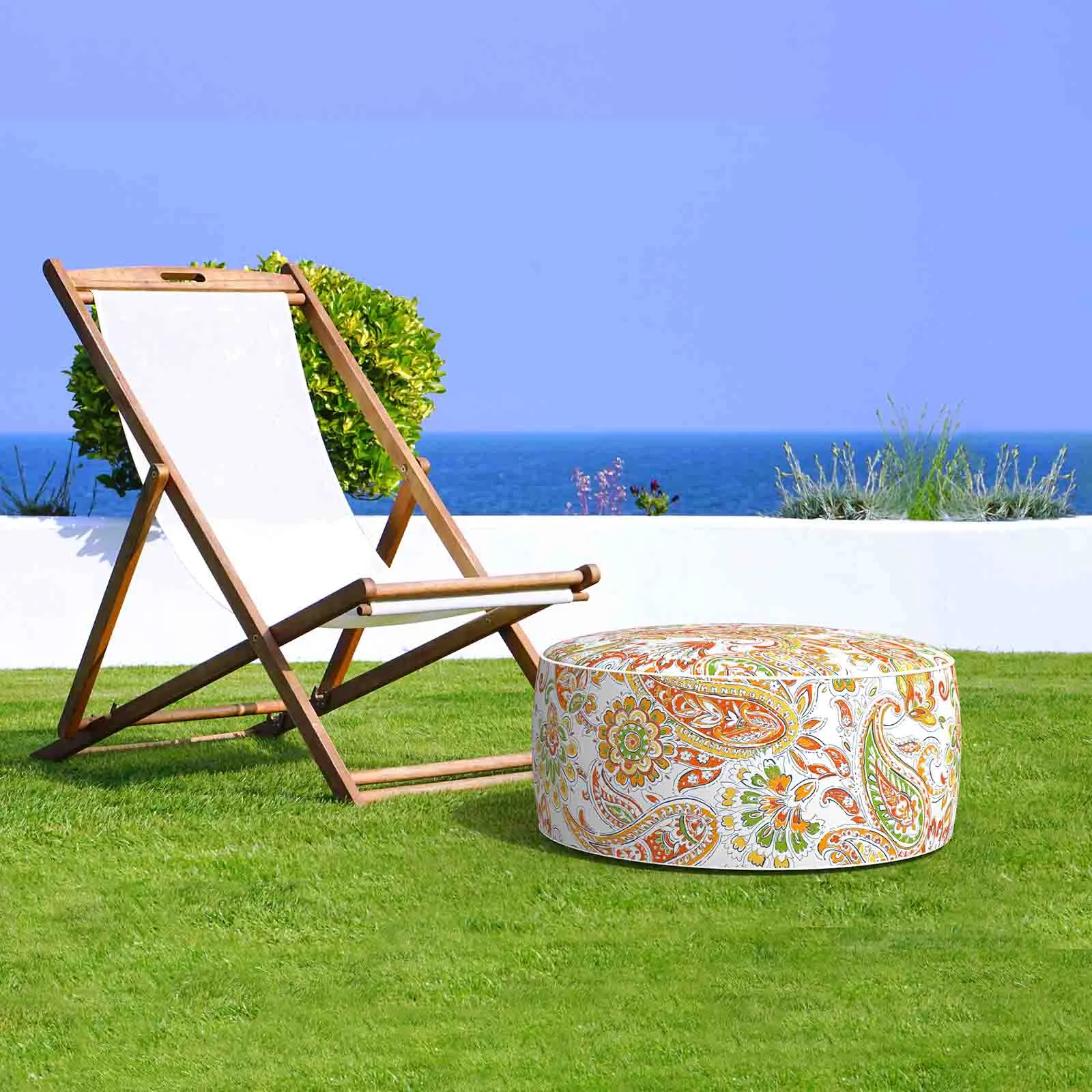 Inflatable Ottoman Paisley White Red LVTXIII Outdoor