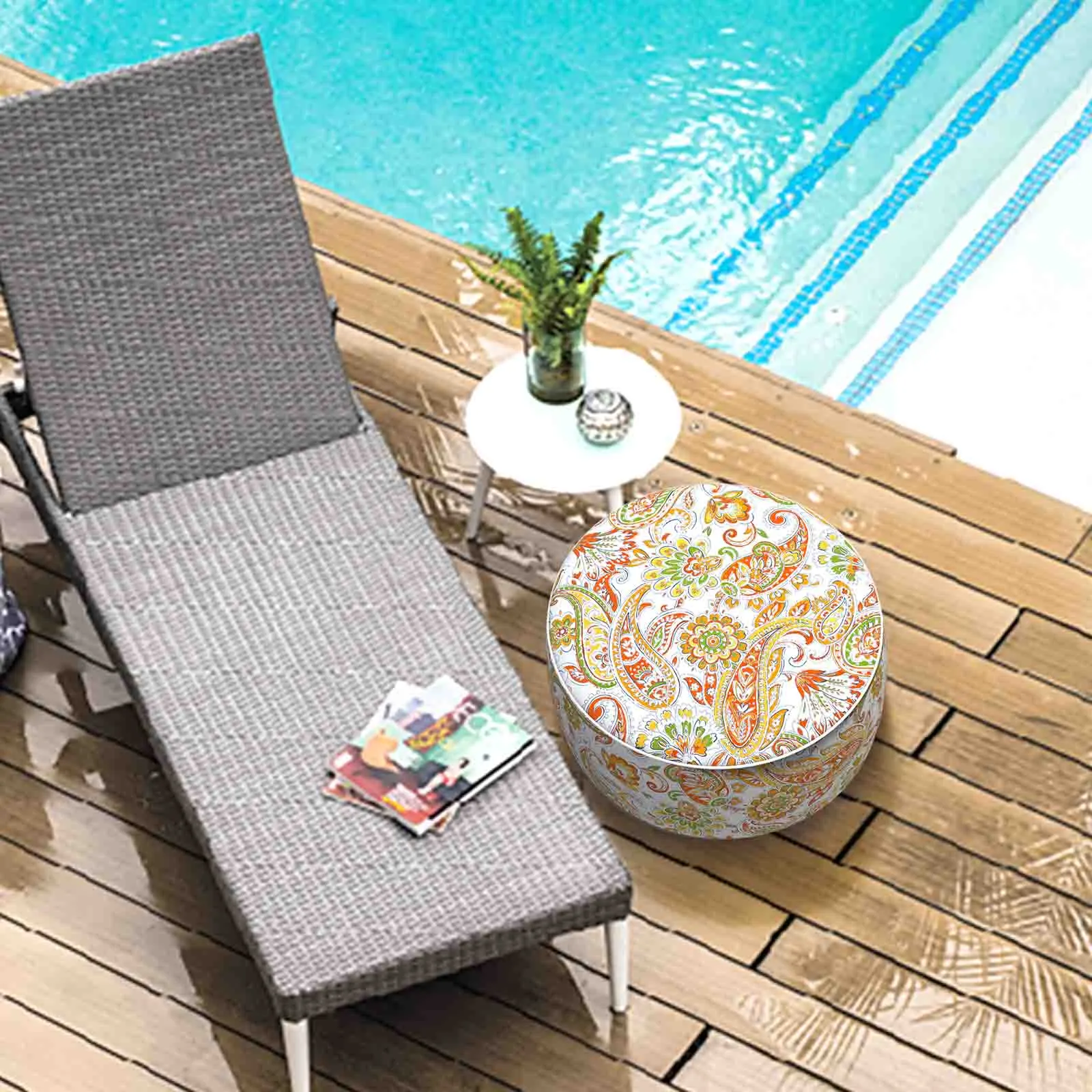 Inflatable Ottoman Paisley White Red LVTXIII Outdoor