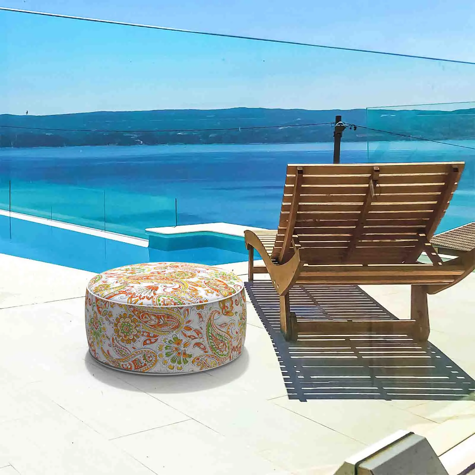 Inflatable Ottoman Paisley White Red LVTXIII Outdoor