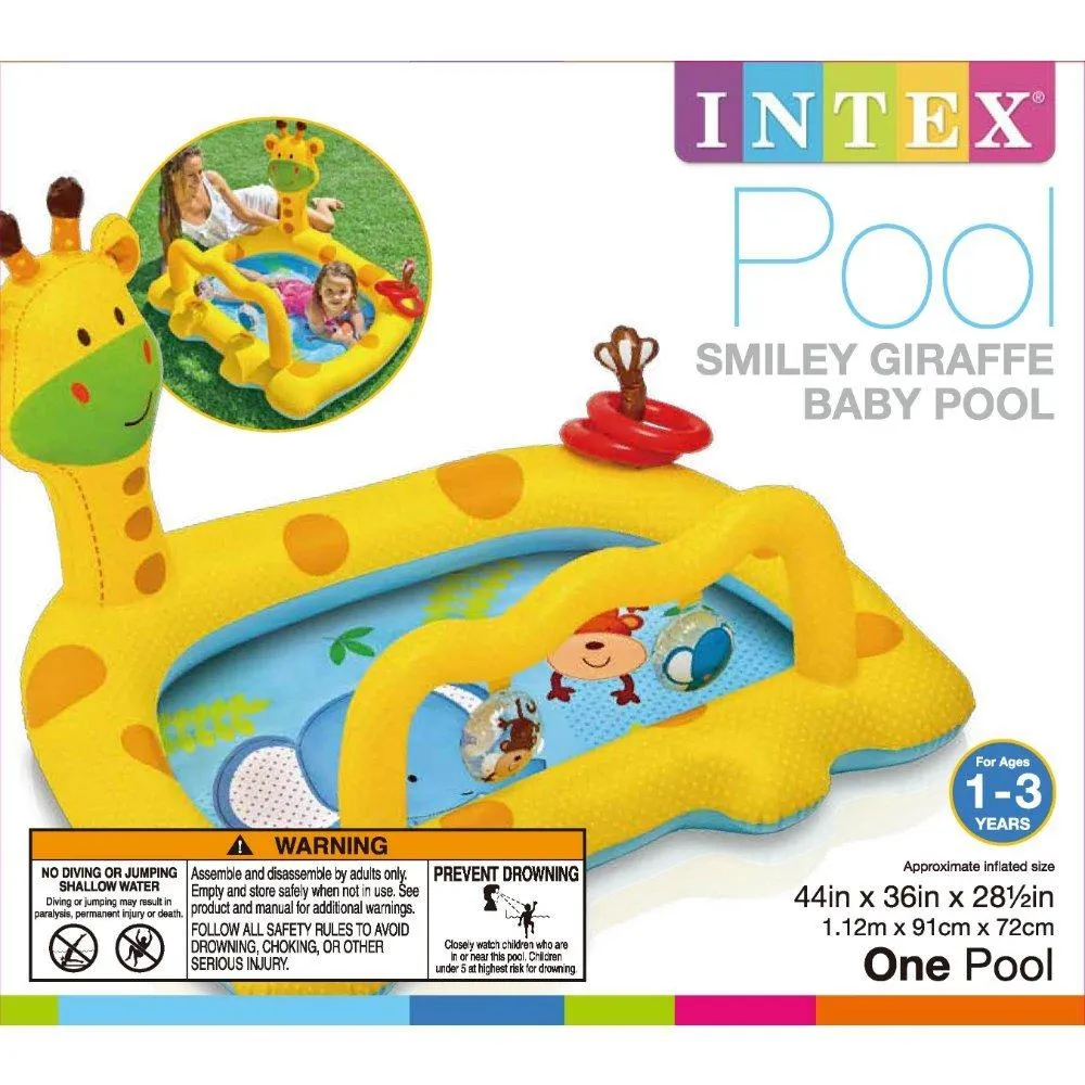 Sure! A more optimized title for this e-commerce product in English with modifiers could be: Intex Smiley Giraffe Inflatable Baby Pool - 44 x 36 x 28.5 Inches, Fun and Safe Water Play for Kids