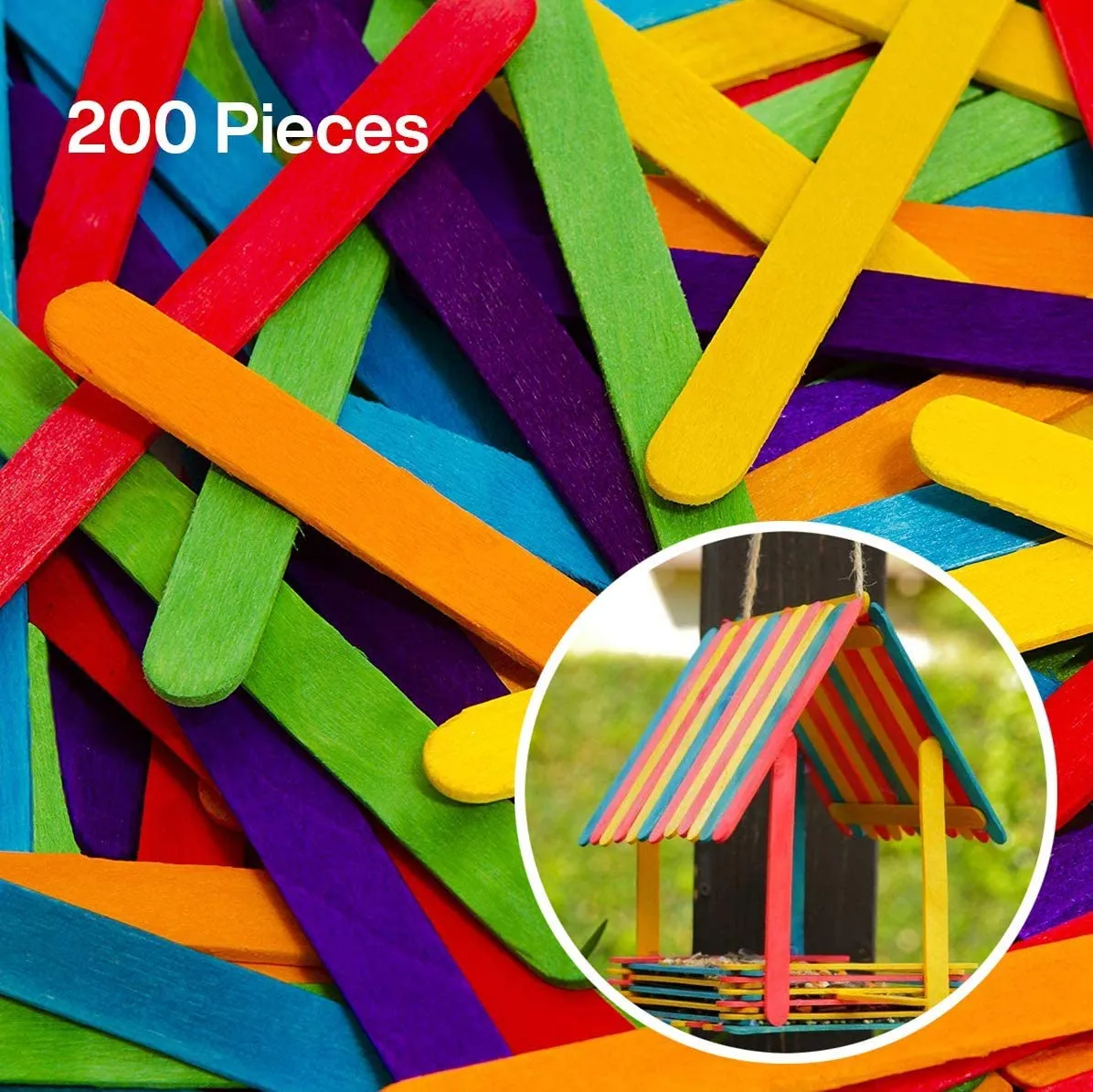 Kicko Jumbo Popsicle Sticks - Wooden Colored Craft Stix 5.5 x .75 Inches - 200 Pack Large