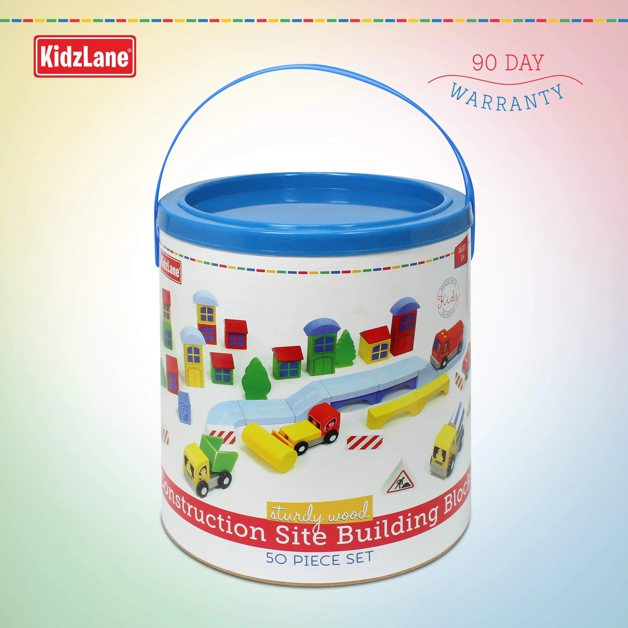 Kidzlane Wooden Construction Site Building Blocks - 50 Pc Wood Block Variety Set