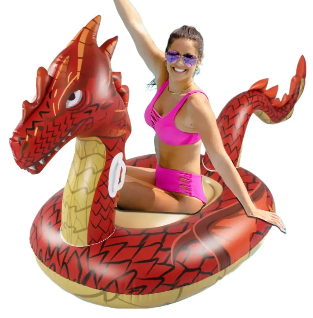 Monsoon [Dragon] Inflatable Pool Floats for Adults Large Ride-On Swimming Pool Float Floatie with Handles - Red