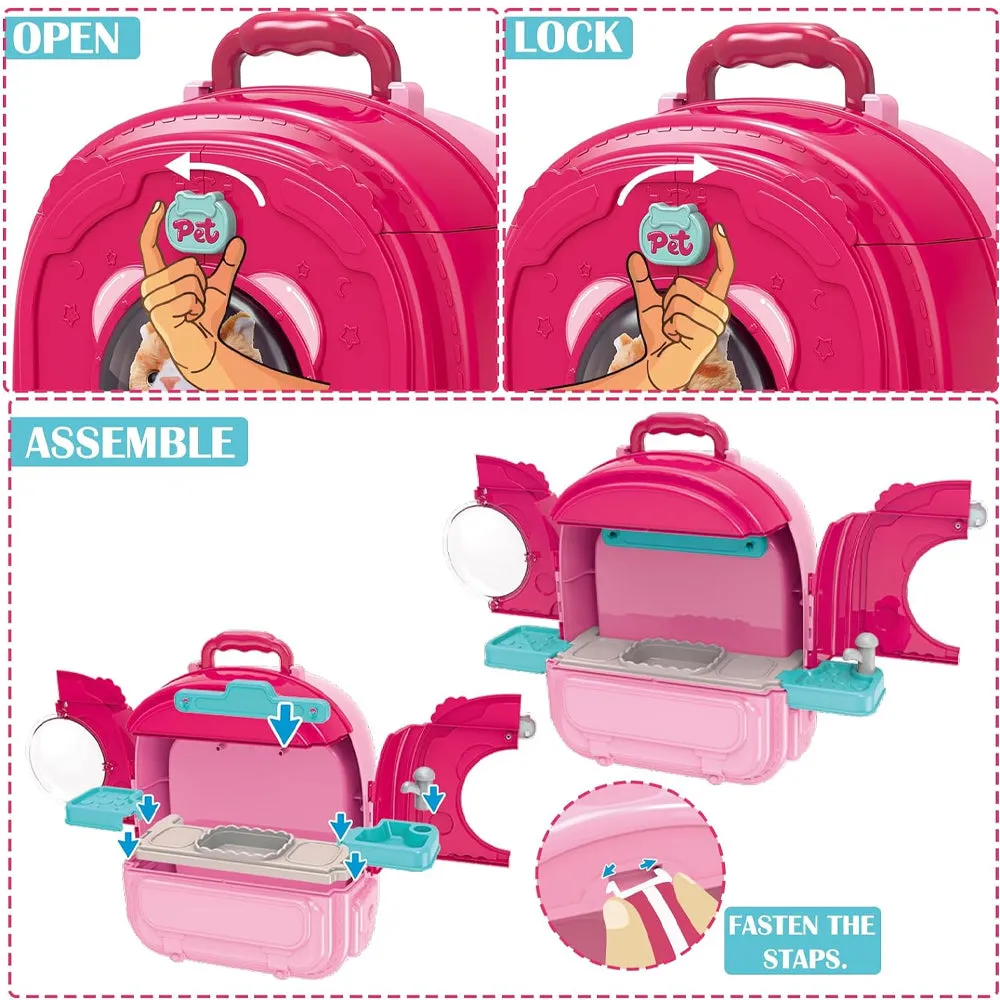 (Net) 3-in-1 Educational Pet Care Pretend Play House Toy with Backpack