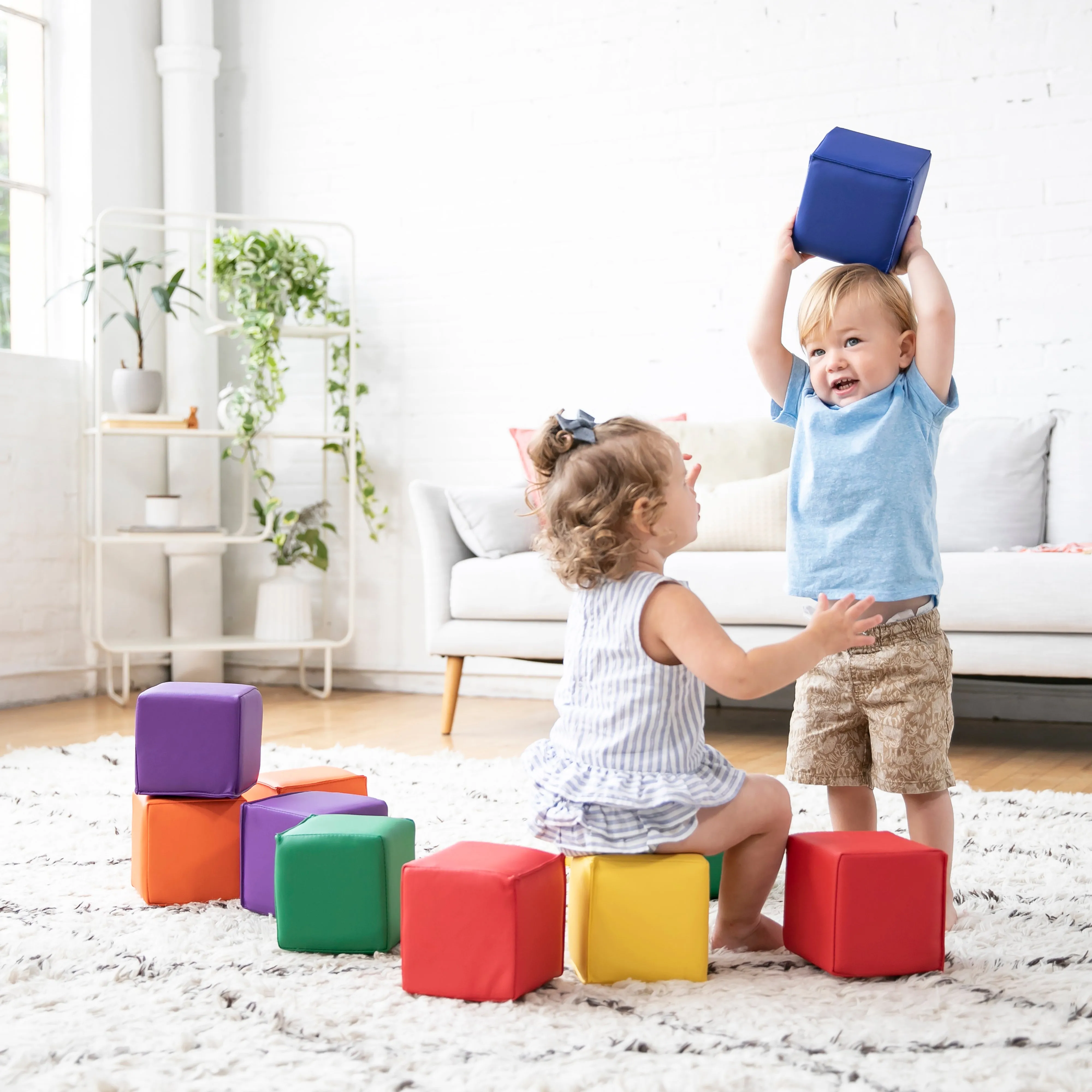 Patchwork Toddler Building Blocks, Foam Cubes, 12-Piece