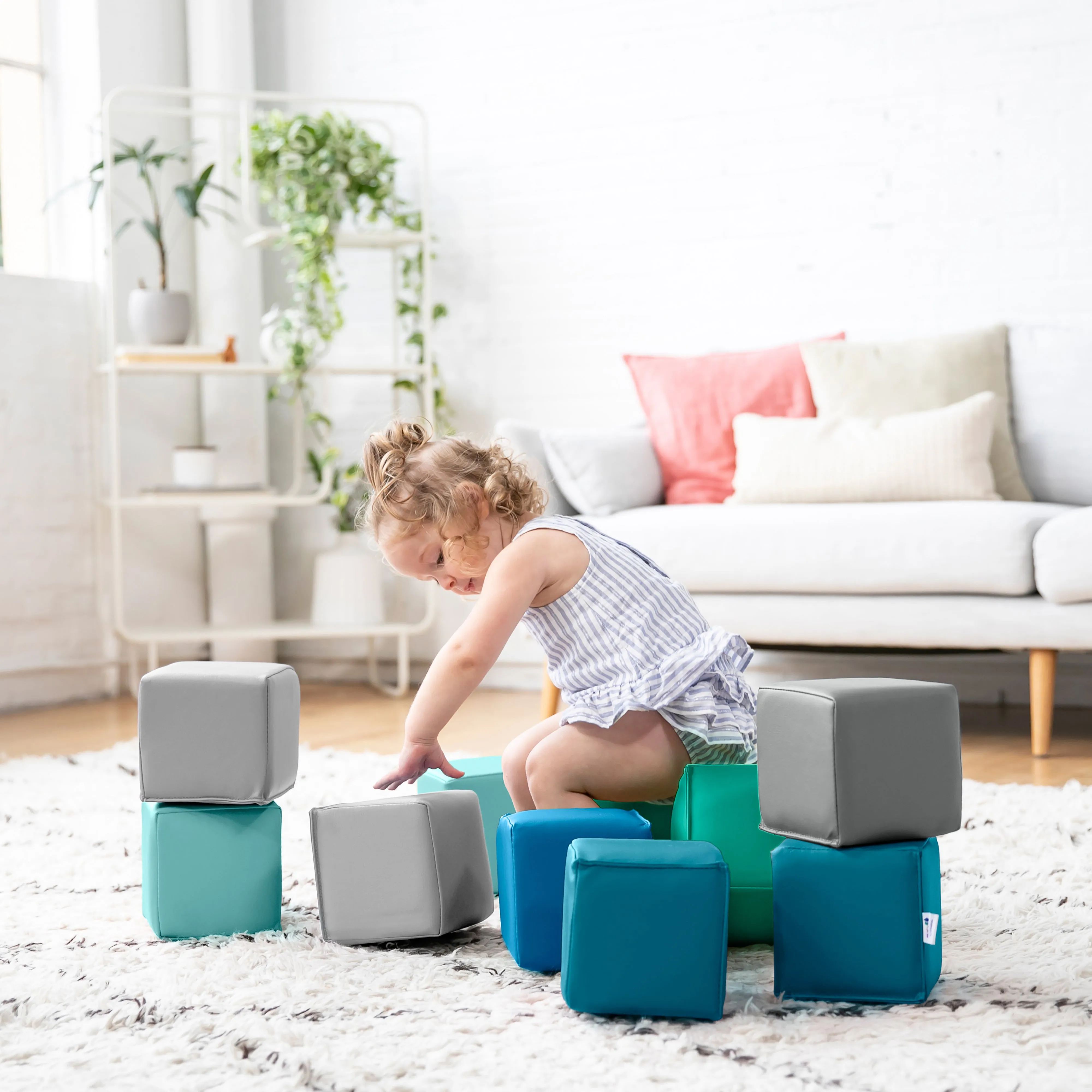 Patchwork Toddler Building Blocks, Foam Cubes, 12-Piece