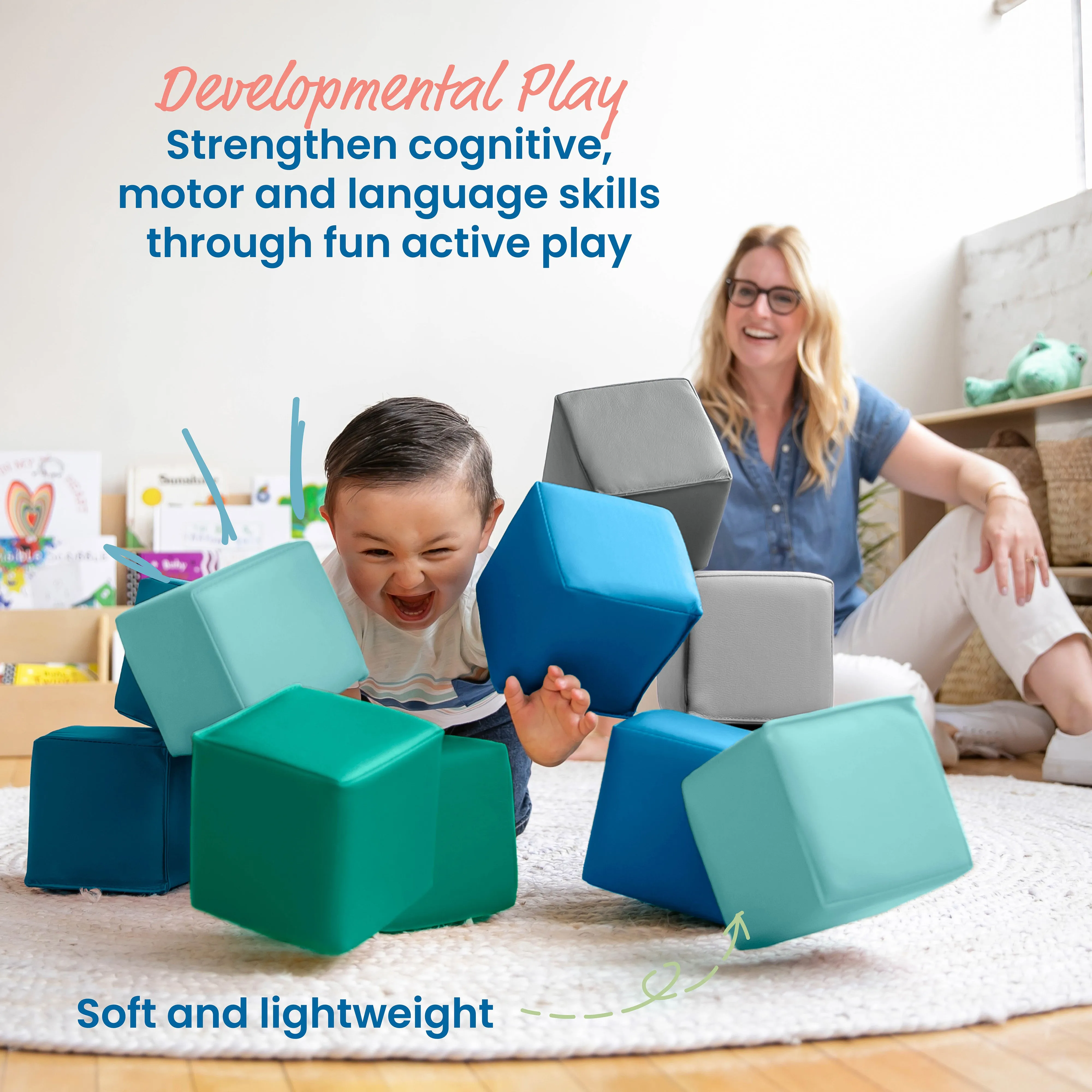 Patchwork Toddler Building Blocks, Foam Cubes, 12-Piece