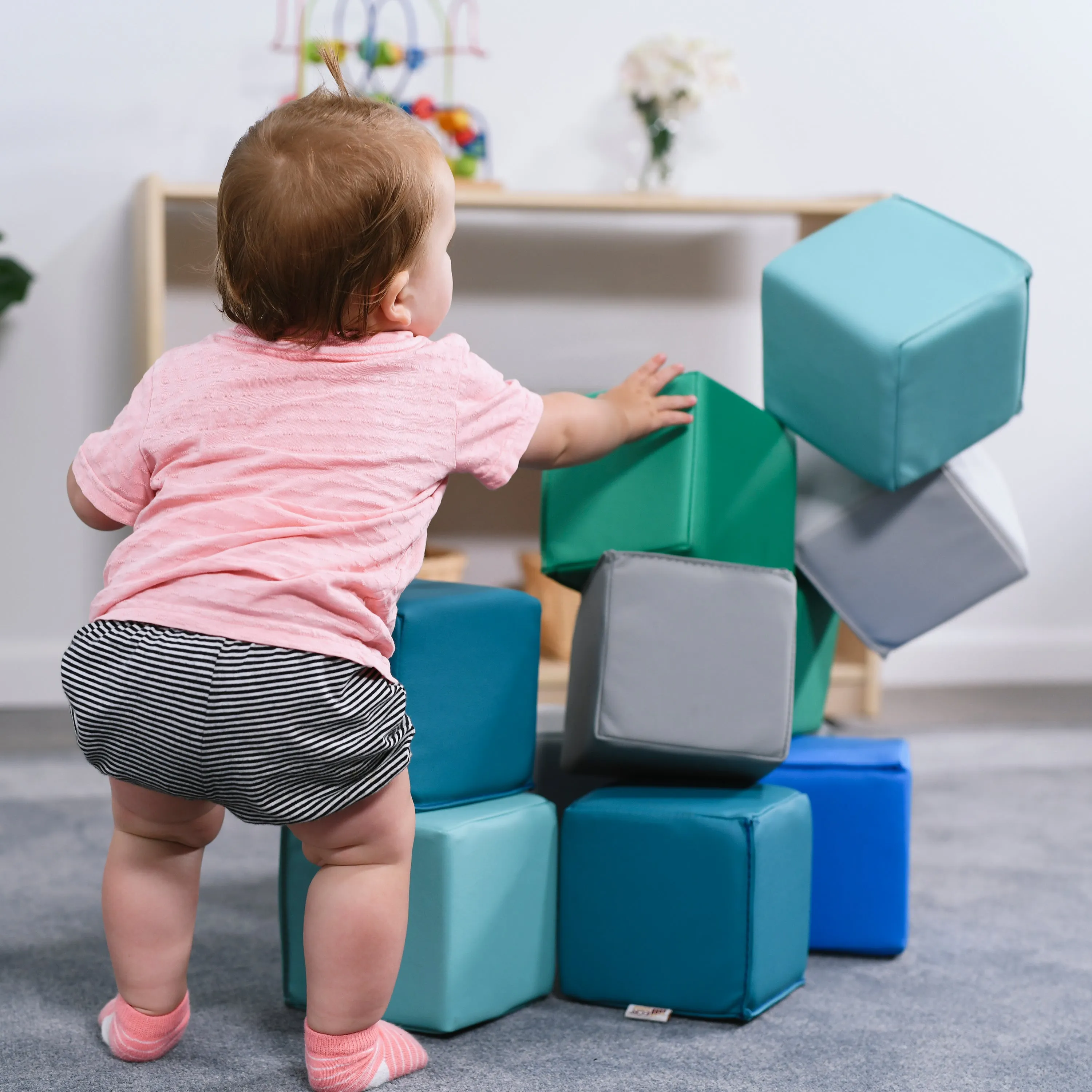 Patchwork Toddler Building Blocks, Foam Cubes, 12-Piece