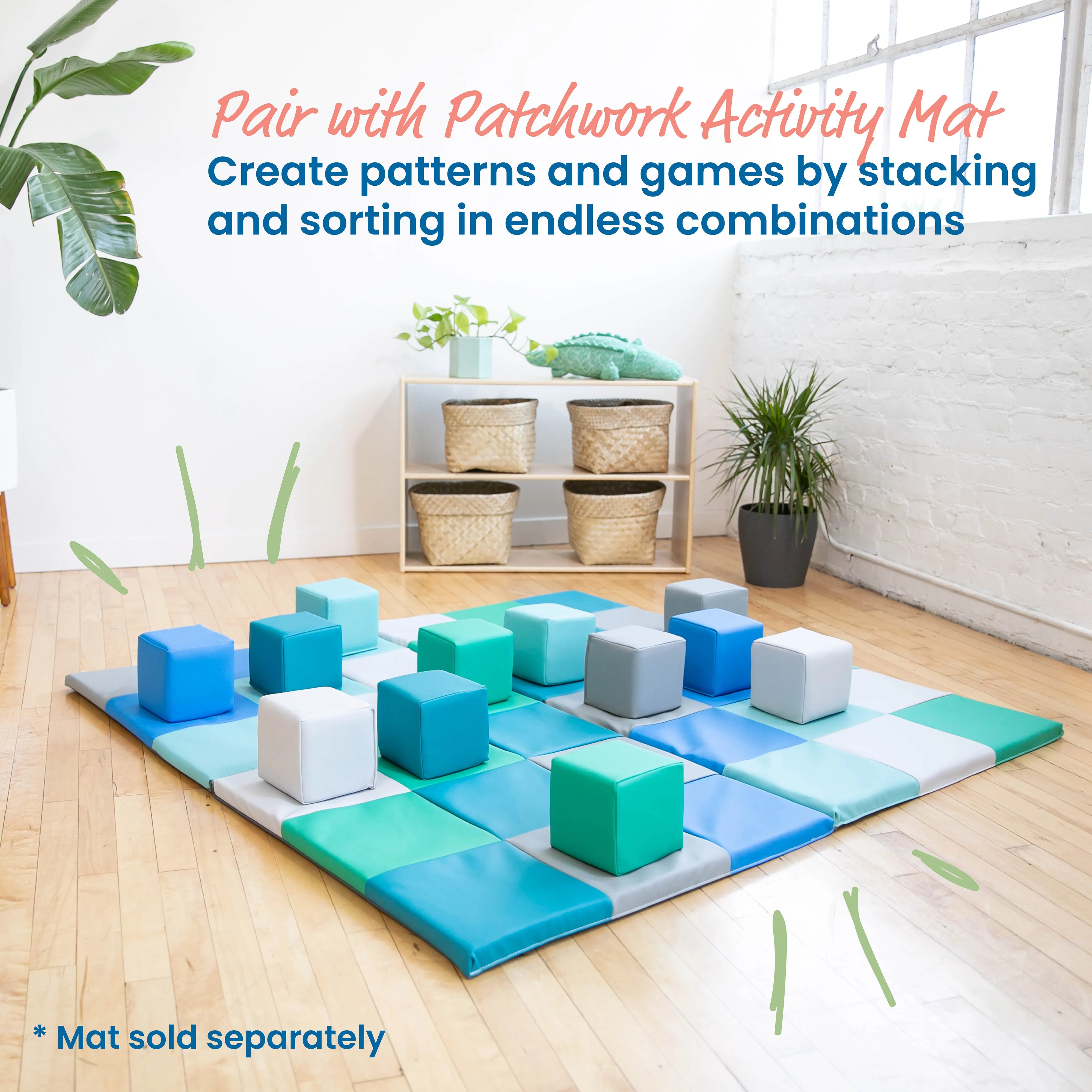 Patchwork Toddler Building Blocks, Foam Cubes, 12-Piece
