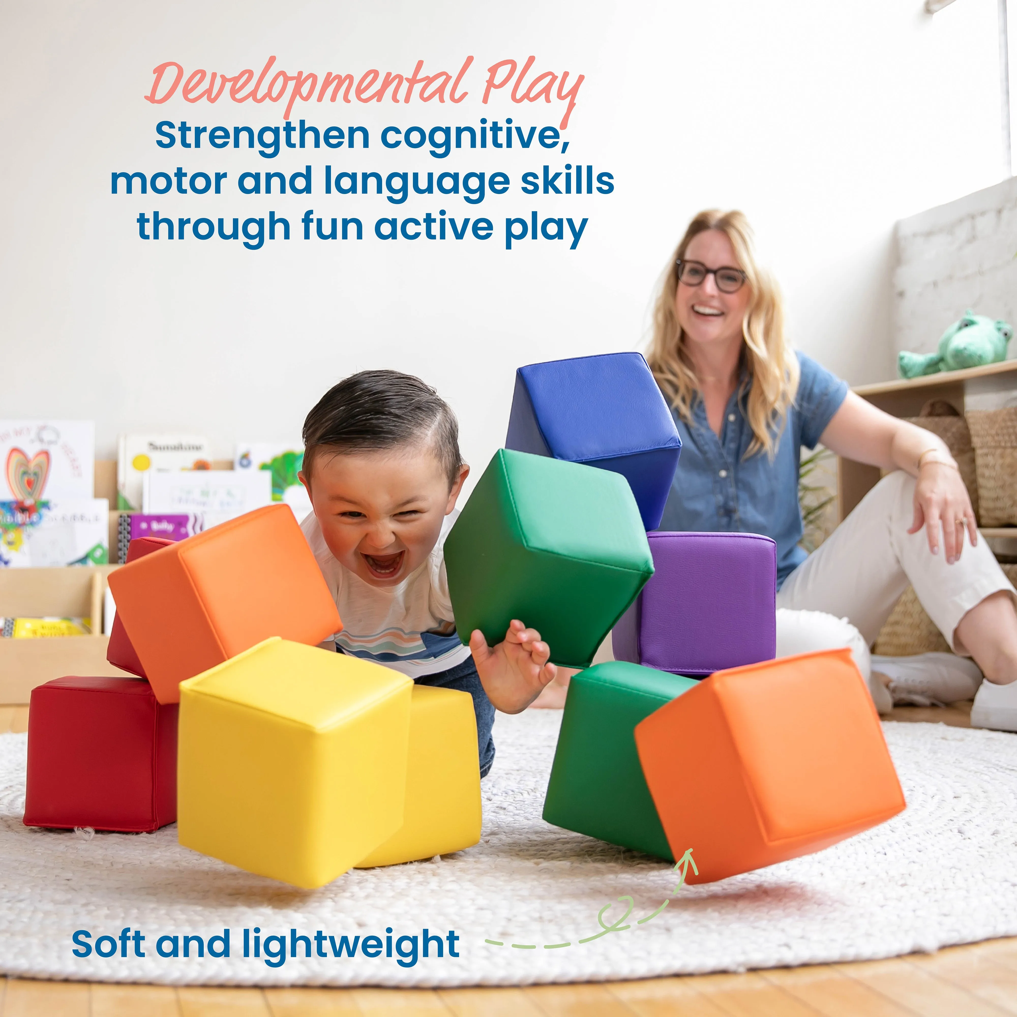 Patchwork Toddler Building Blocks, Foam Cubes, 12-Piece