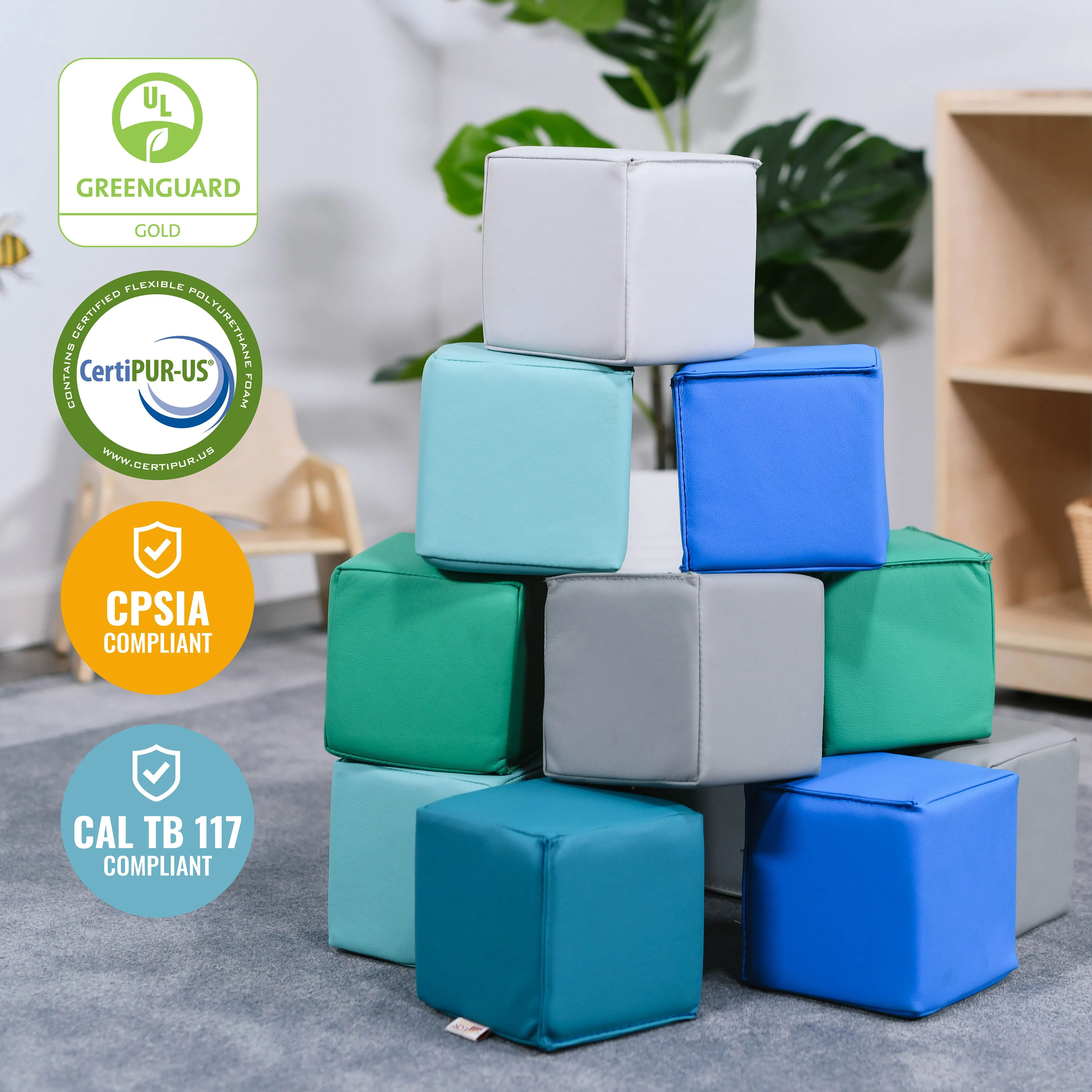 Patchwork Toddler Building Blocks, Foam Cubes, 12-Piece