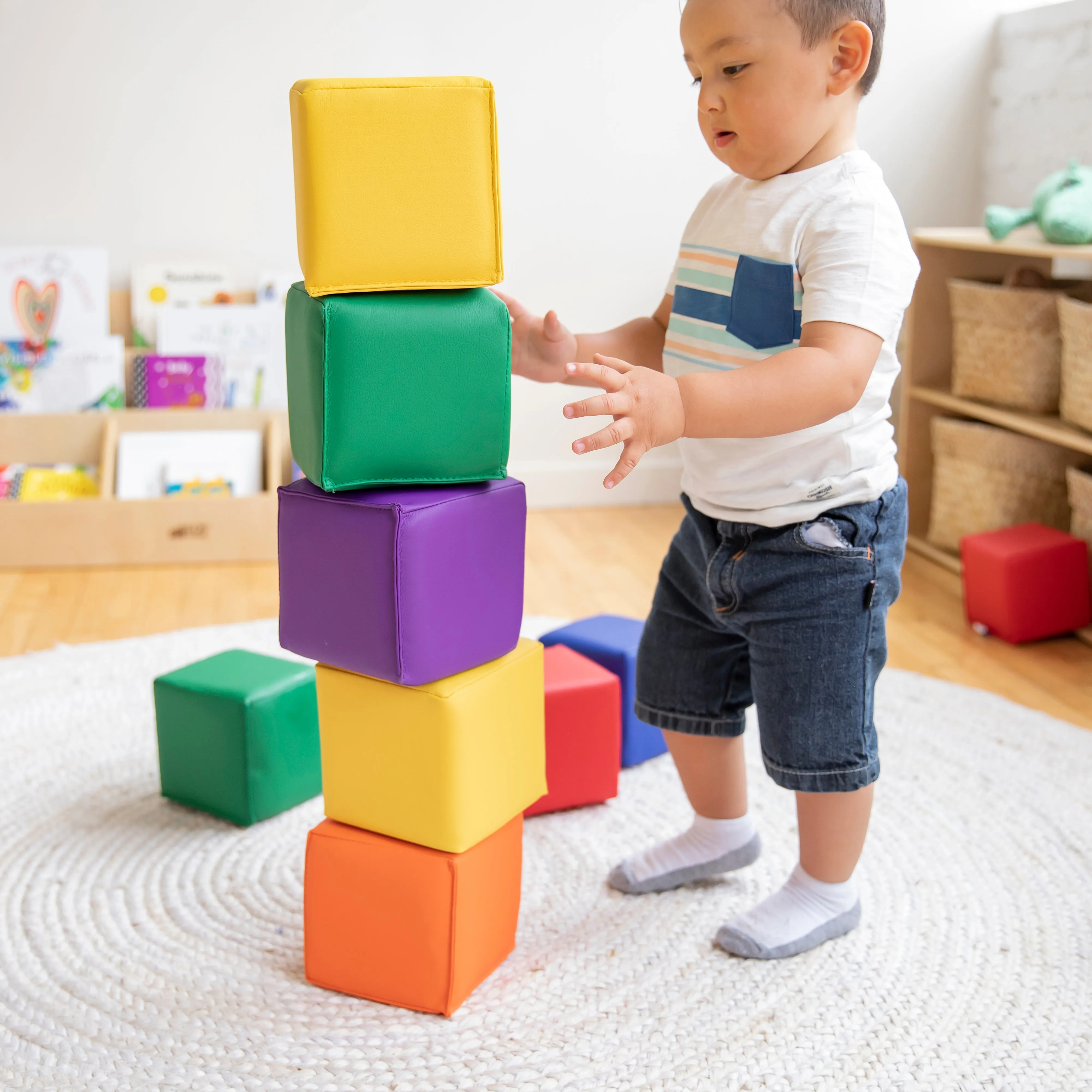 Patchwork Toddler Building Blocks, Foam Cubes, 12-Piece