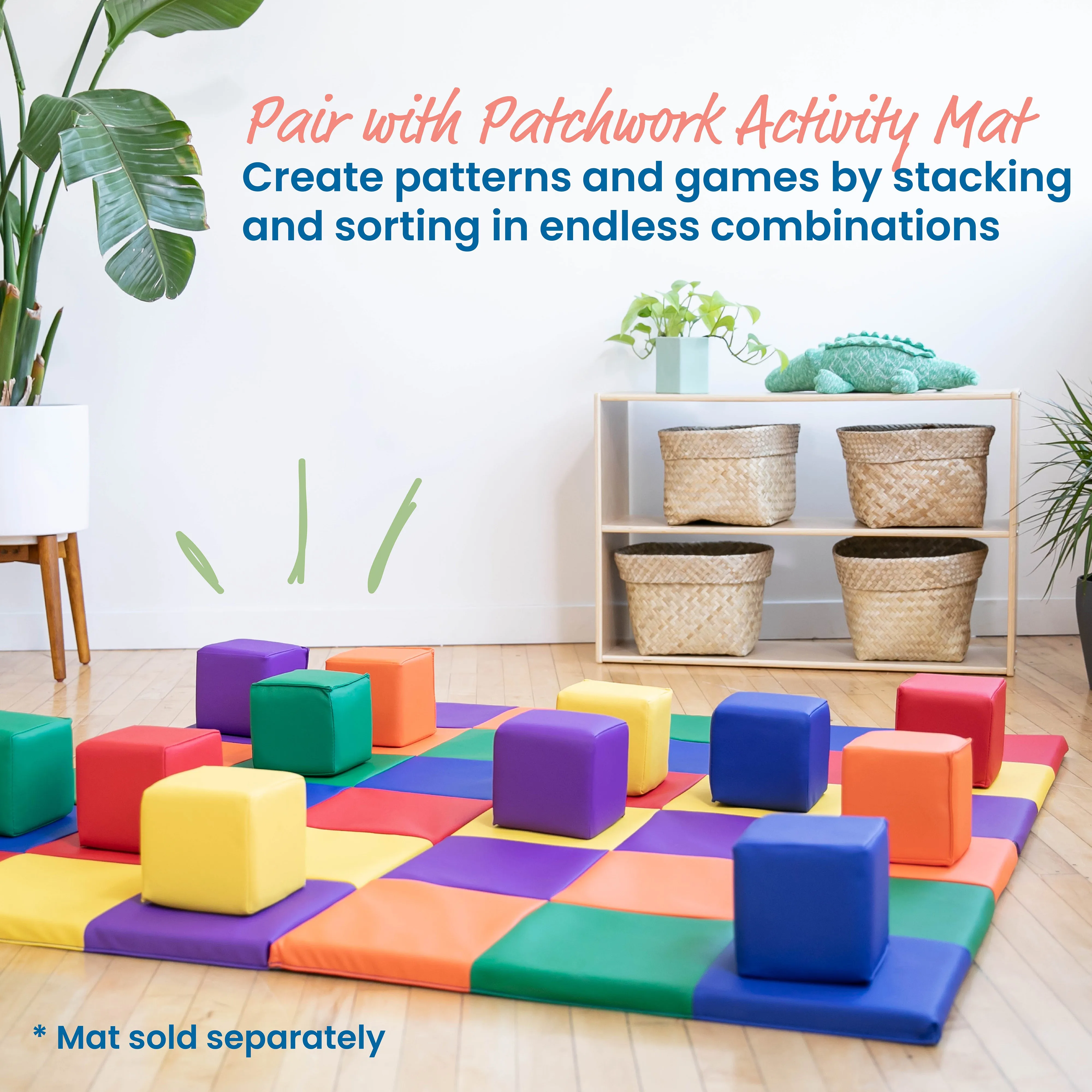 Patchwork Toddler Building Blocks, Foam Cubes, 12-Piece