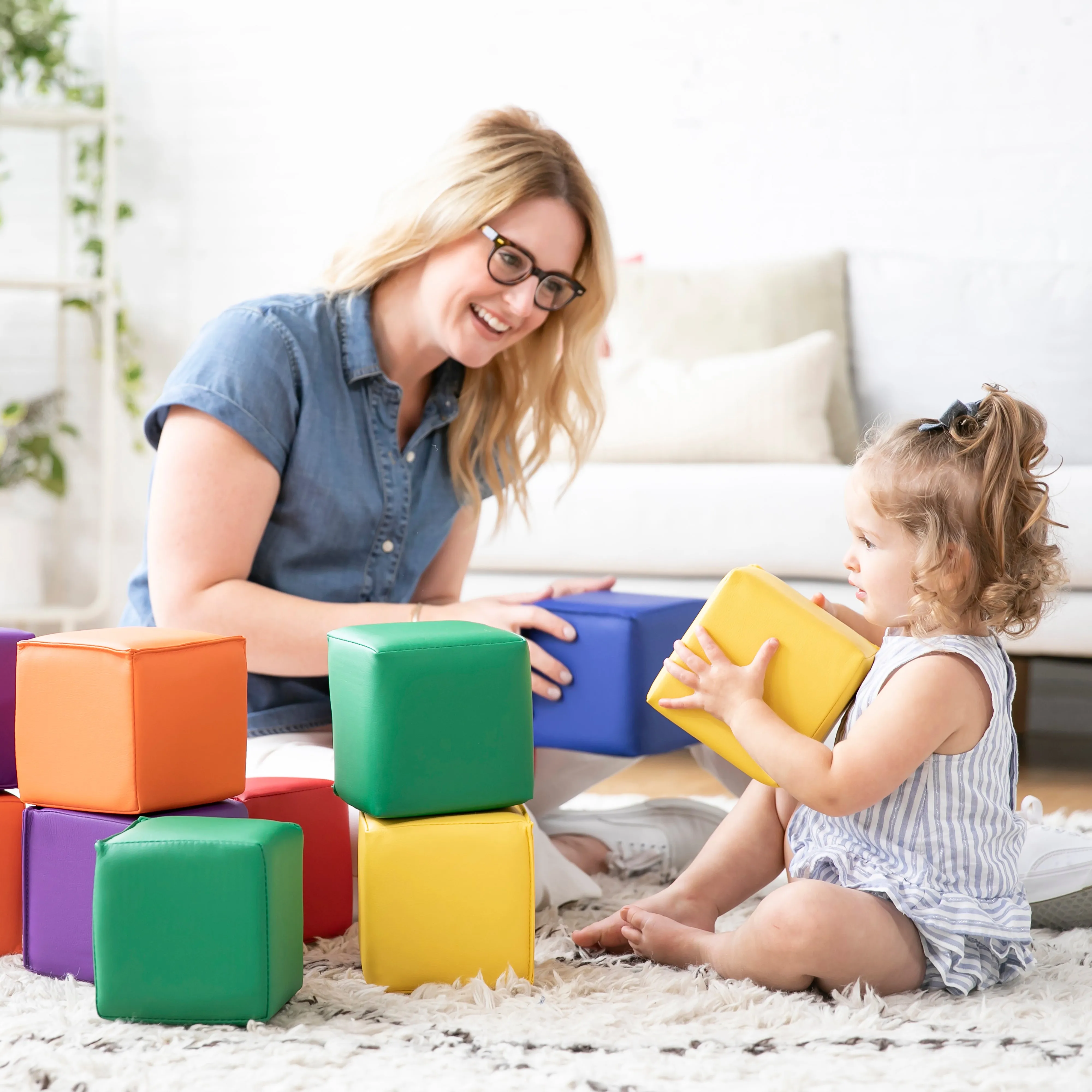 Patchwork Toddler Building Blocks, Foam Cubes, 12-Piece
