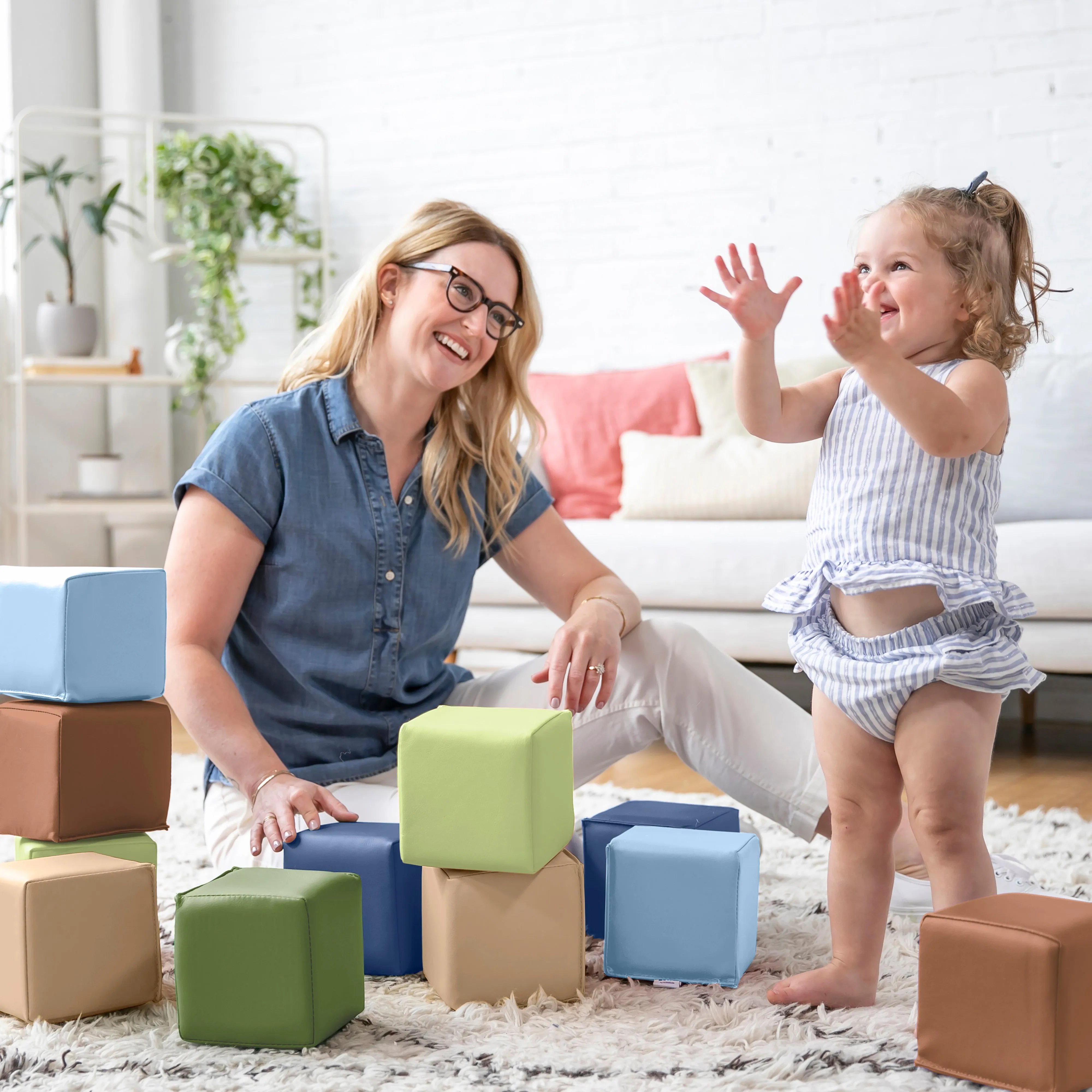 Patchwork Toddler Building Blocks, Foam Cubes, 12-Piece