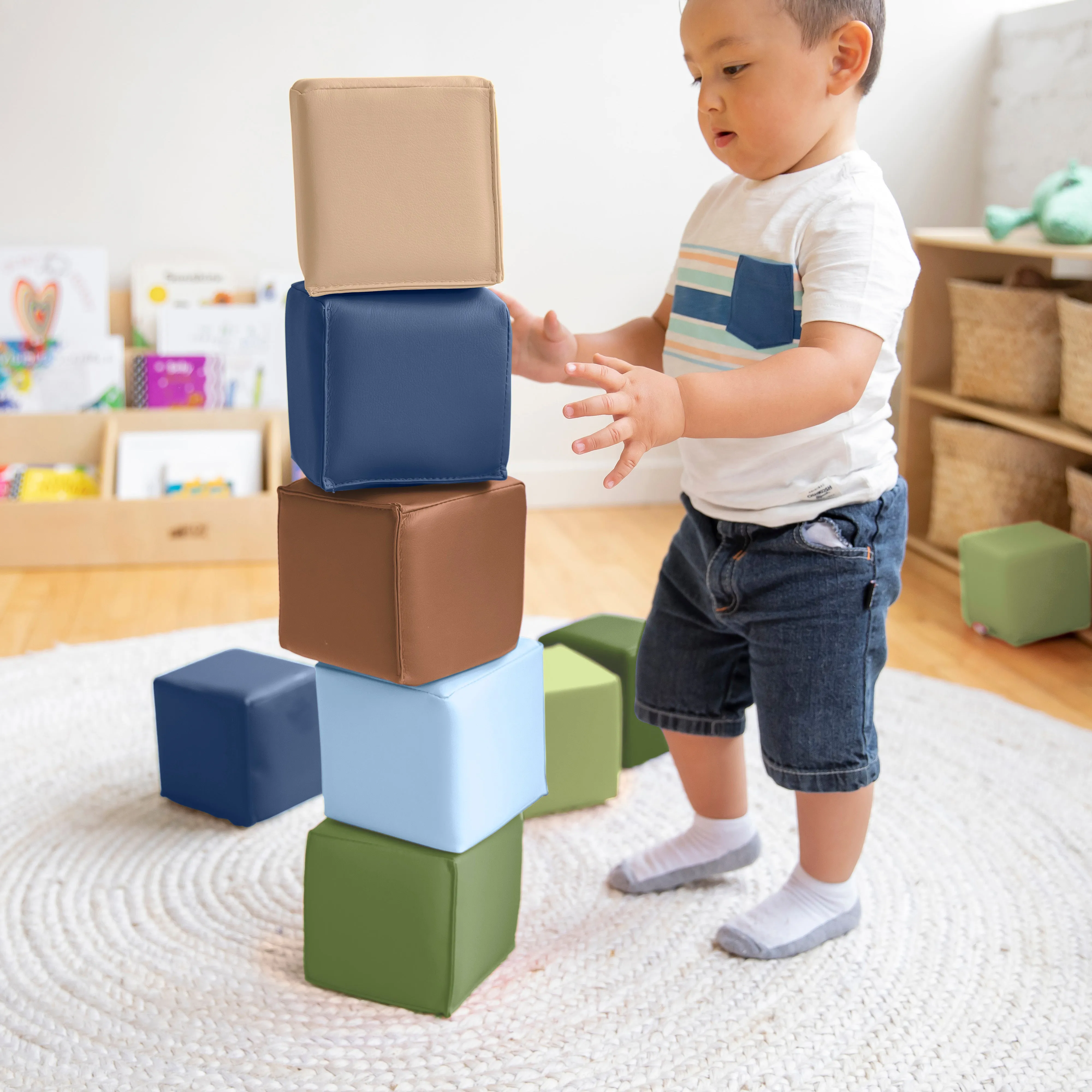 Patchwork Toddler Building Blocks, Foam Cubes, 12-Piece