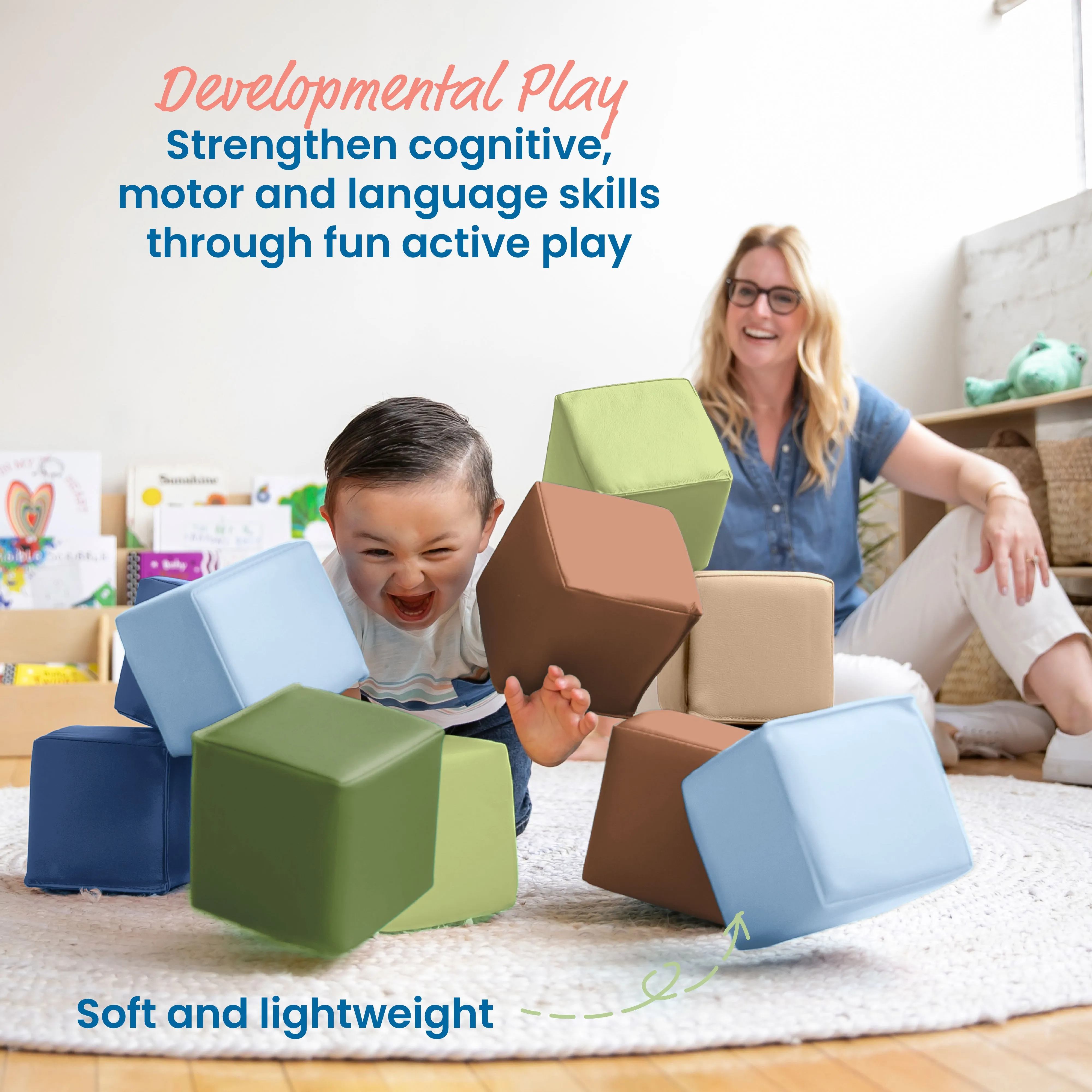 Patchwork Toddler Building Blocks, Foam Cubes, 12-Piece