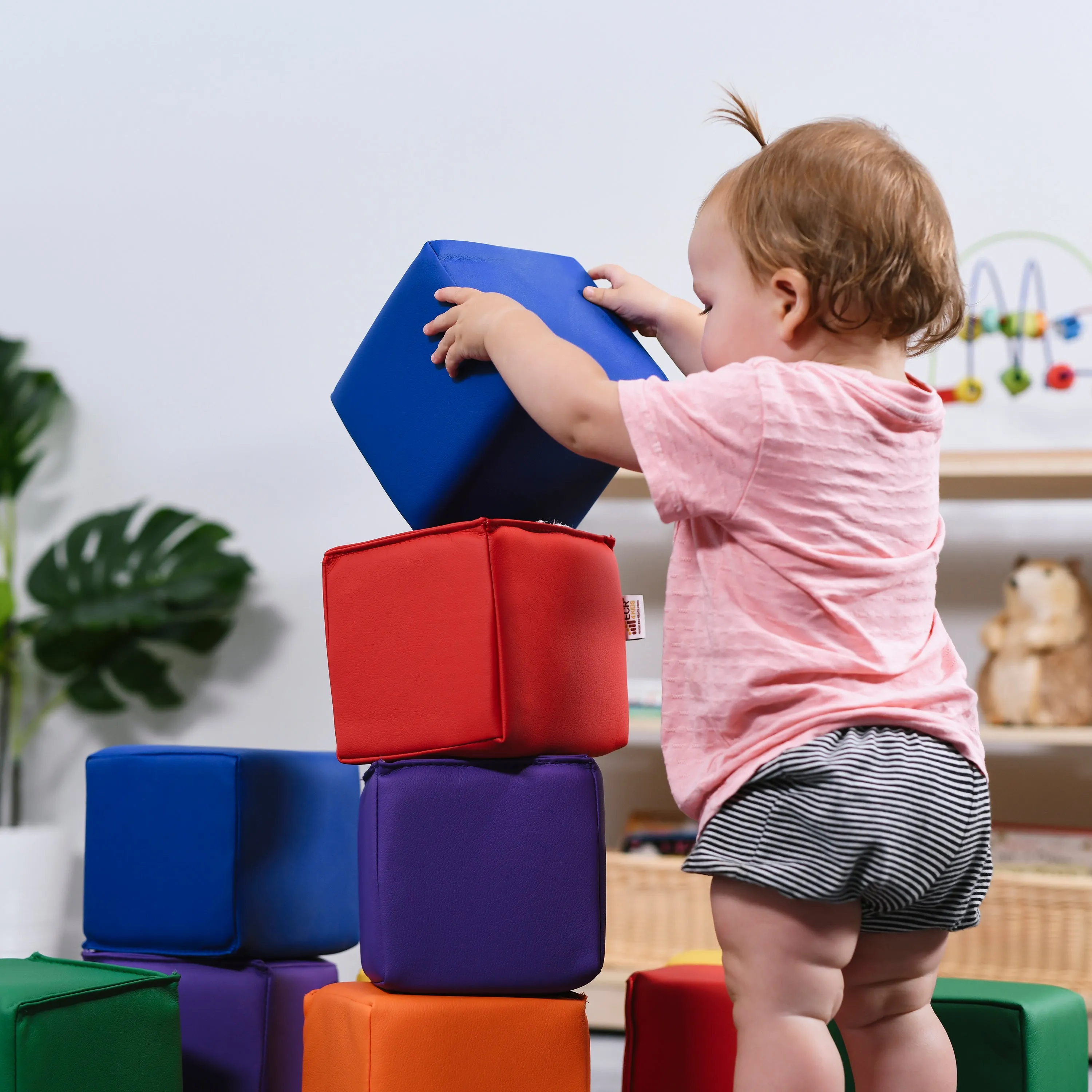 Patchwork Toddler Building Blocks, Foam Cubes, 12-Piece