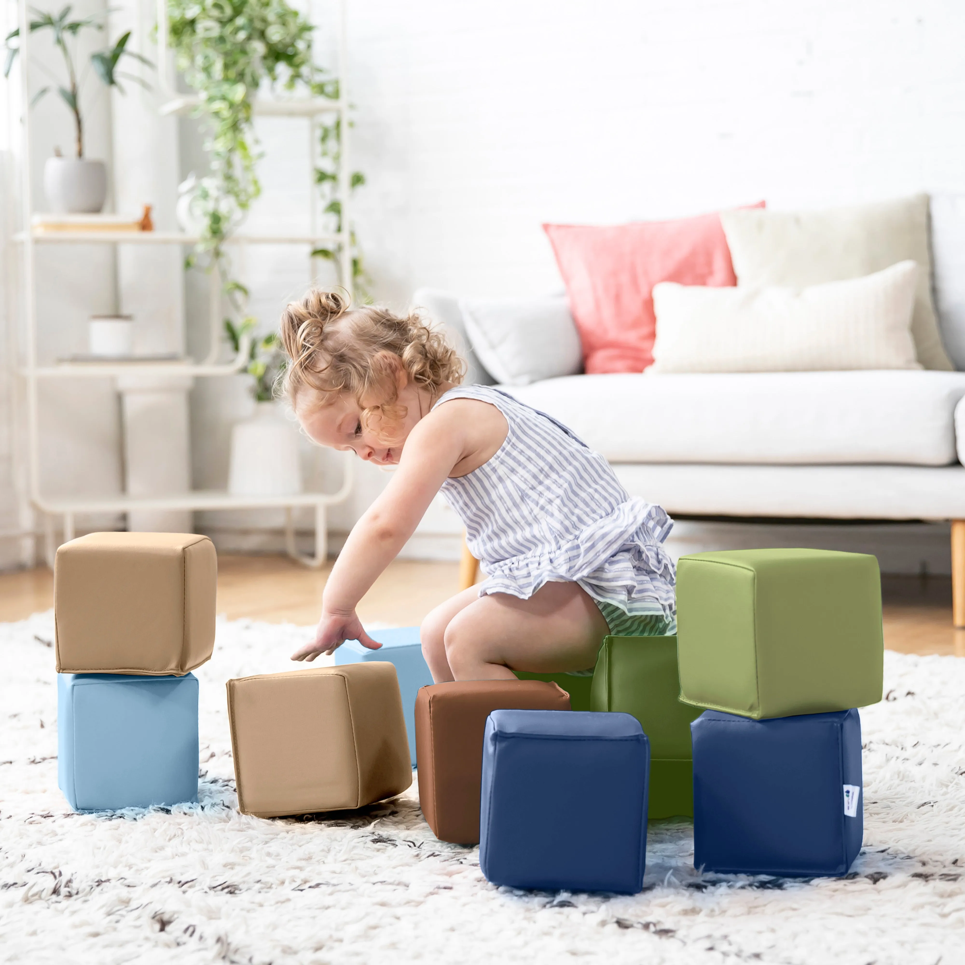 Patchwork Toddler Building Blocks, Foam Cubes, 12-Piece