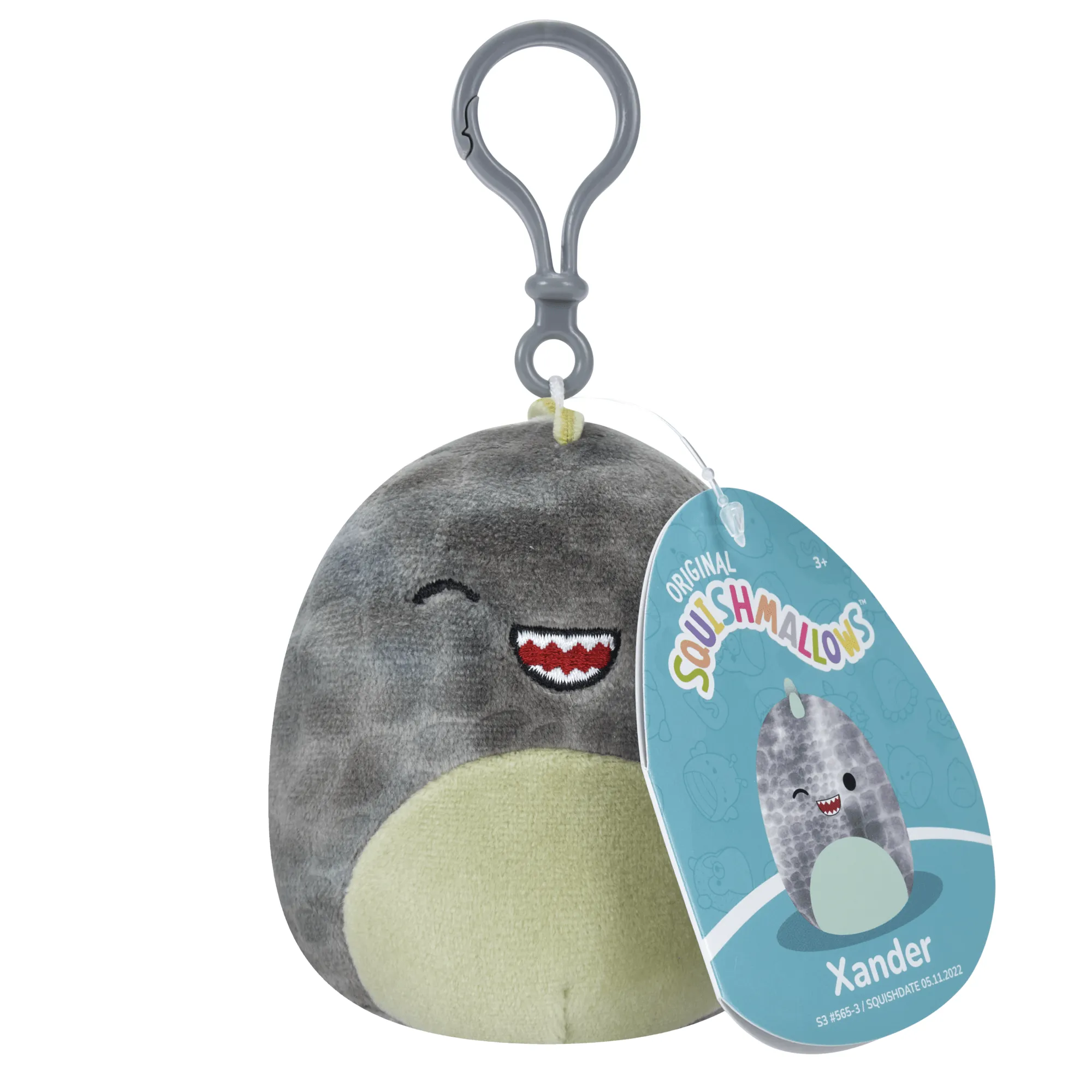 Squishmallows 3.5 Inch Plush S15 Clip-On  Xander  Grey Winking TRex