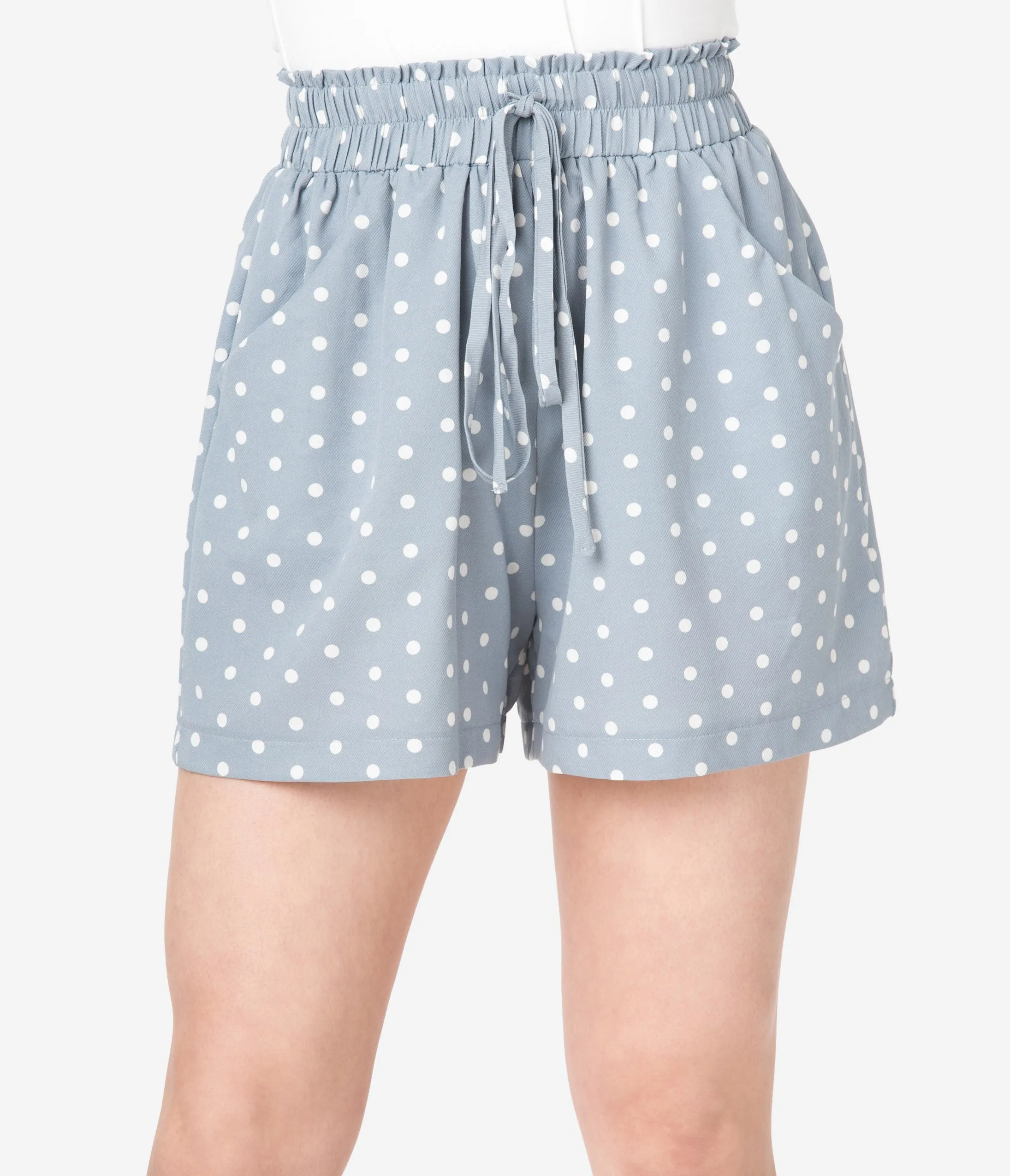 Steel Blue & White Polka Dot High Waisted Shorts
