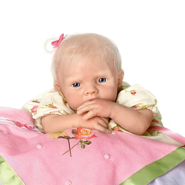 The Ashton - Drake Galleries Lily Rose TrueTouch® Authentic Silicone Baby Girl Doll With 7-Piece Layette Set Weighted Fully Poseable with Hand-Rooted Hair & Inset Eyes by Michelle Fagan 21"-Inches