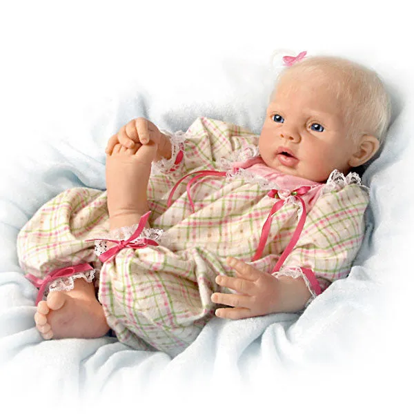 The Ashton - Drake Galleries Lily Rose TrueTouch® Authentic Silicone Baby Girl Doll With 7-Piece Layette Set Weighted Fully Poseable with Hand-Rooted Hair & Inset Eyes by Michelle Fagan 21"-Inches