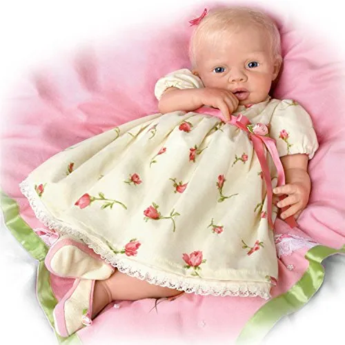 The Ashton - Drake Galleries Lily Rose TrueTouch® Authentic Silicone Baby Girl Doll With 7-Piece Layette Set Weighted Fully Poseable with Hand-Rooted Hair & Inset Eyes by Michelle Fagan 21"-Inches