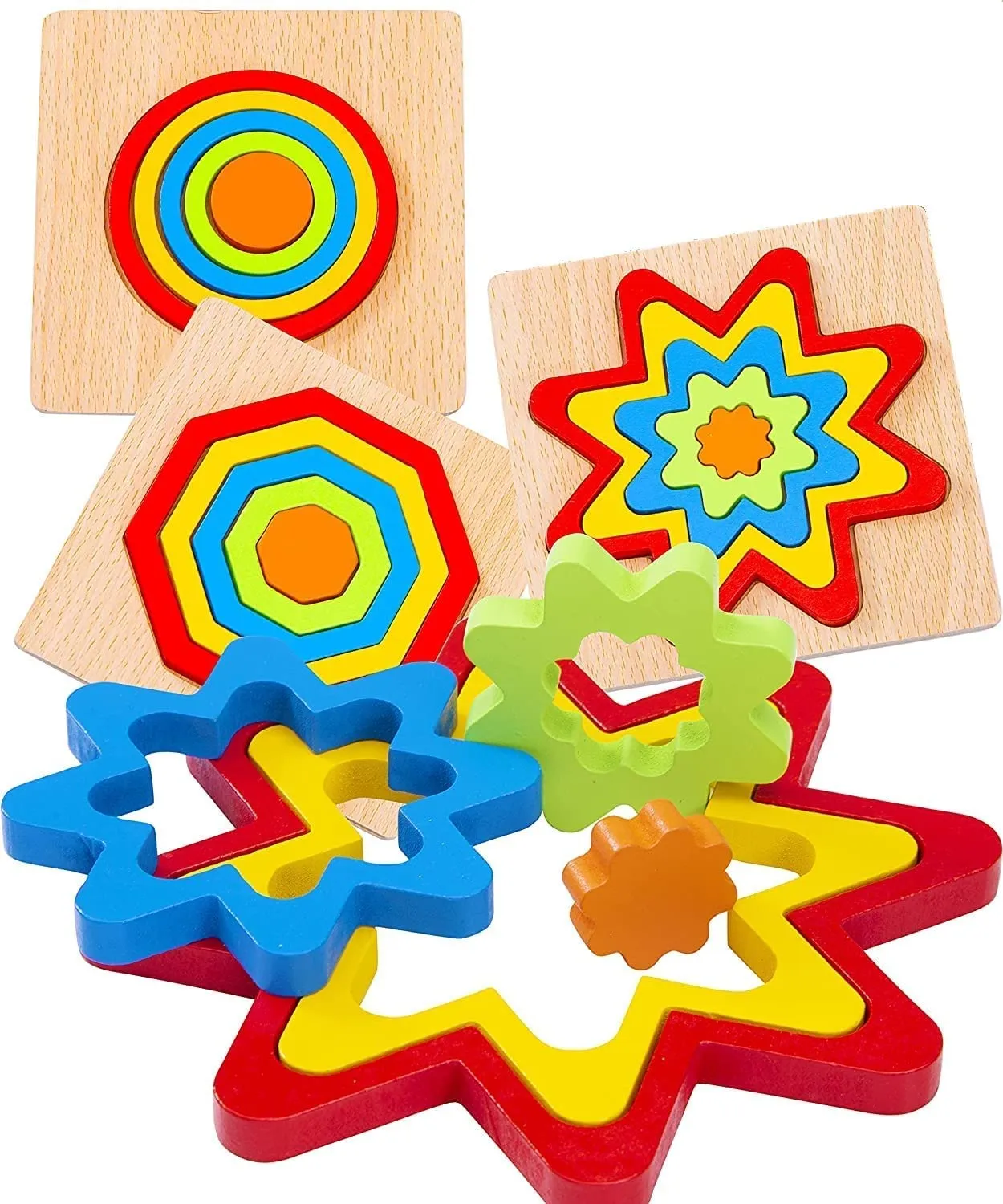 Toddler Puzzles Games Wooden Toys Montessori Rainbow Shape Sorting Puzzle Sensory Toys Toddlers Activities Preschool Learning Early Educational Birthday Gift Travel for Kids Age 1 2 3 4 Year Old