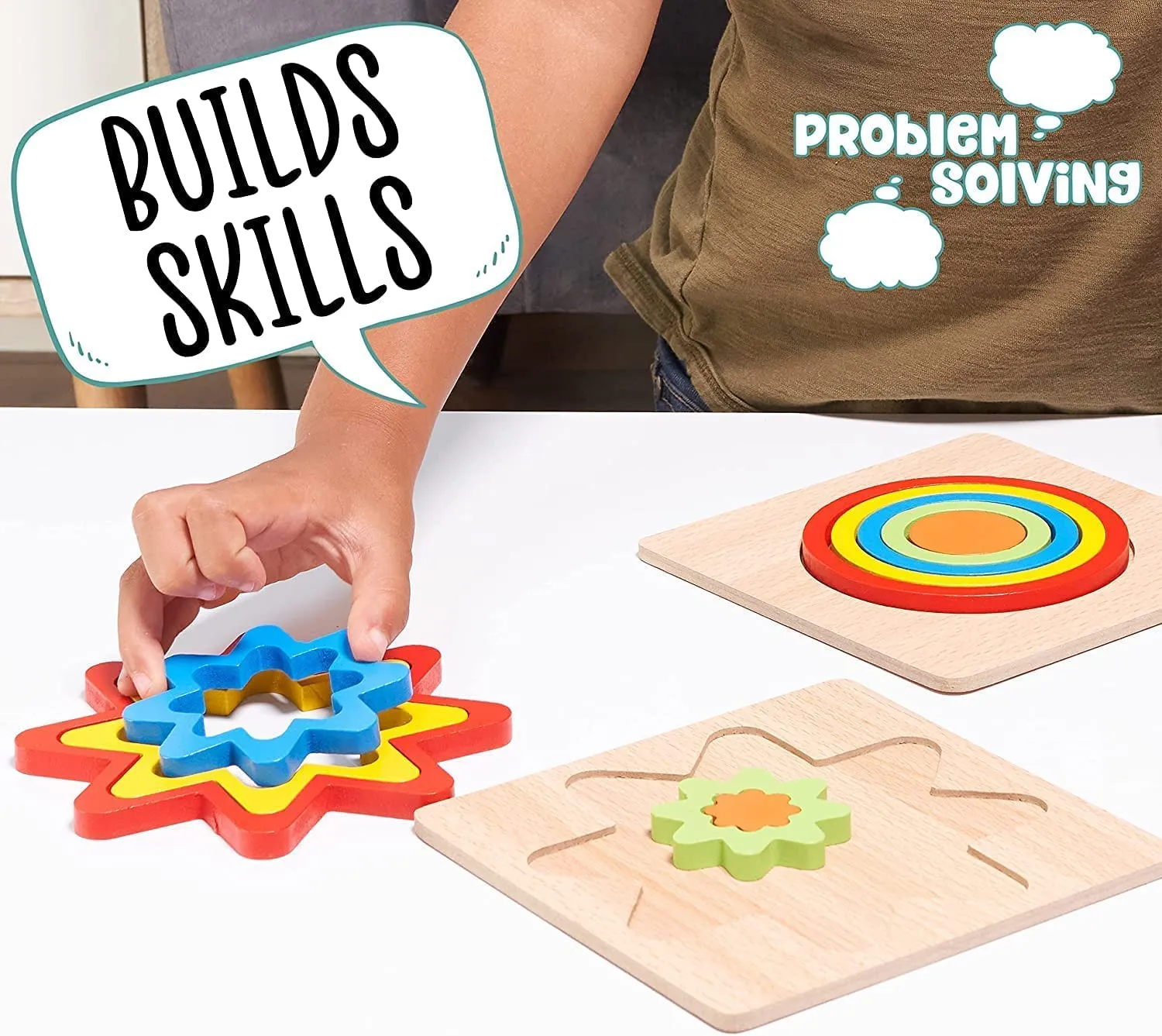 Toddler Puzzles Games Wooden Toys Montessori Rainbow Shape Sorting Puzzle Sensory Toys Toddlers Activities Preschool Learning Early Educational Birthday Gift Travel for Kids Age 1 2 3 4 Year Old