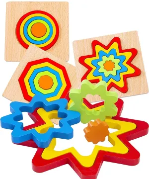 Toddler Puzzles Games Wooden Toys Montessori Rainbow Shape Sorting Puzzle Sensory Toys Toddlers Activities Preschool Learning Early Educational Birthday Gift Travel for Kids Age 1 2 3 4 Year Old