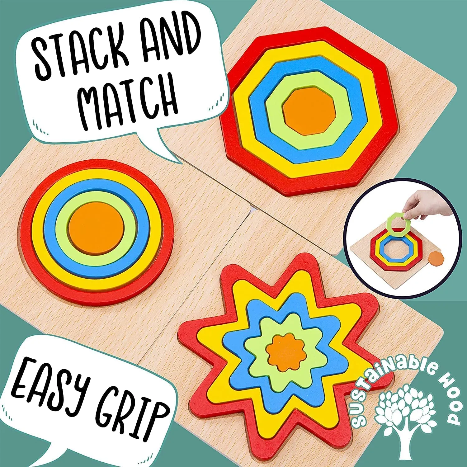 Toddler Puzzles Games Wooden Toys Montessori Rainbow Shape Sorting Puzzle Sensory Toys Toddlers Activities Preschool Learning Early Educational Birthday Gift Travel for Kids Age 1 2 3 4 Year Old