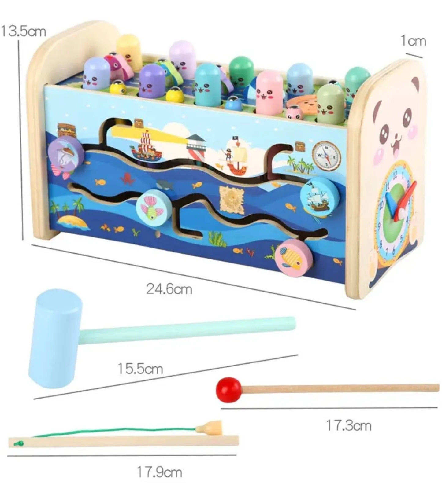 TOYARTSY Kids Hammer Wooden Toy with Wooden Bench Sea Mouse Hammer 7 in 1